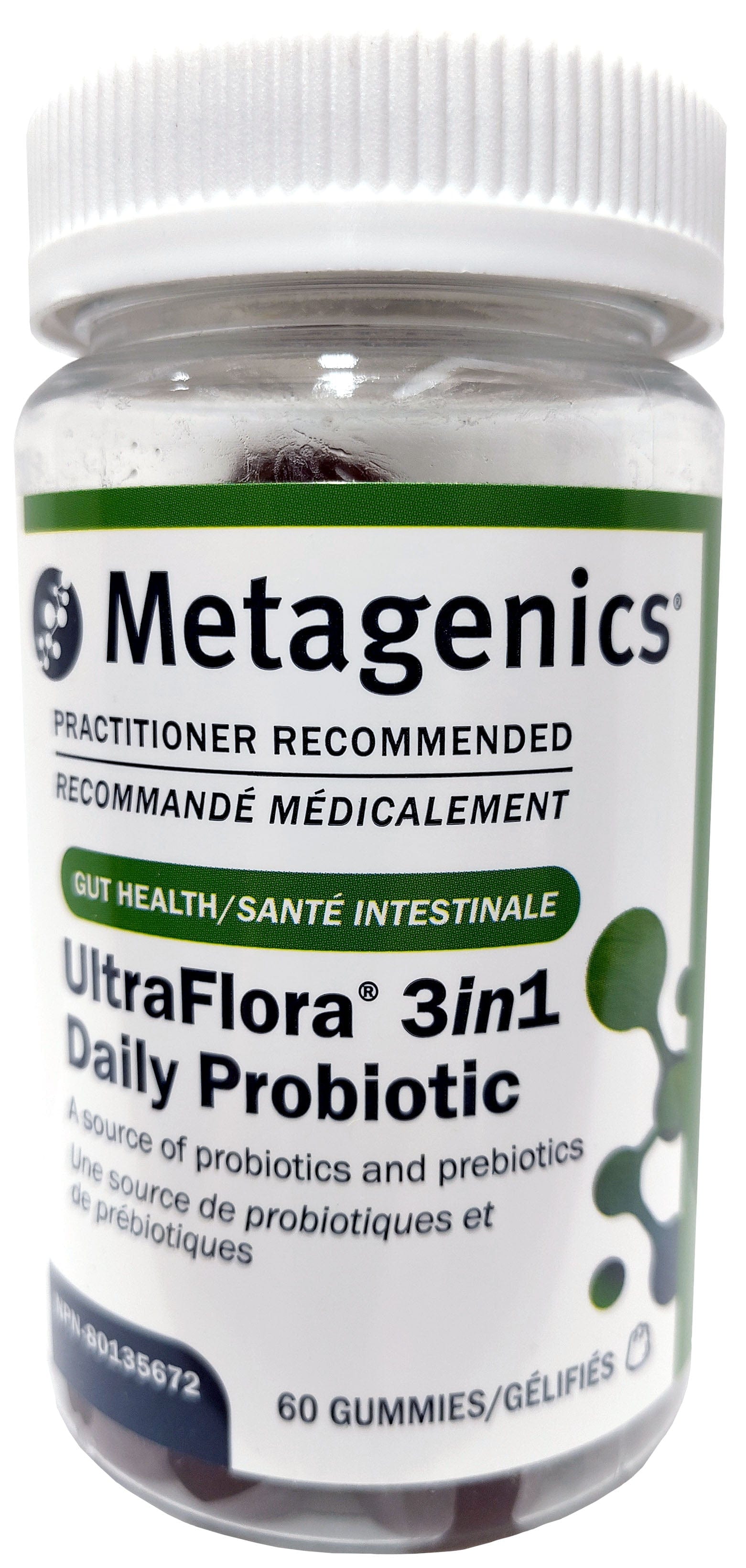 METAGENICS Suppléments UltraFlora 3 en 1 probiotics (framboises) 60gummies