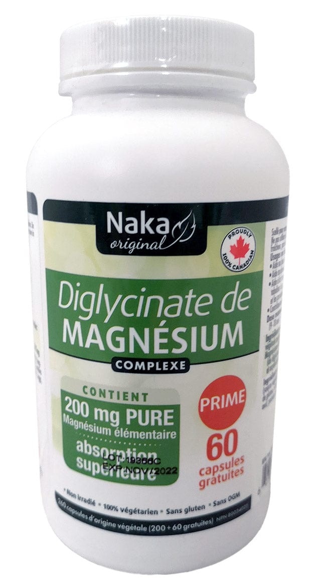 NAKA Suppléments Diglycinate de magnésium (200mg magnesium bisglycinate) Bonus 200+60vcaps