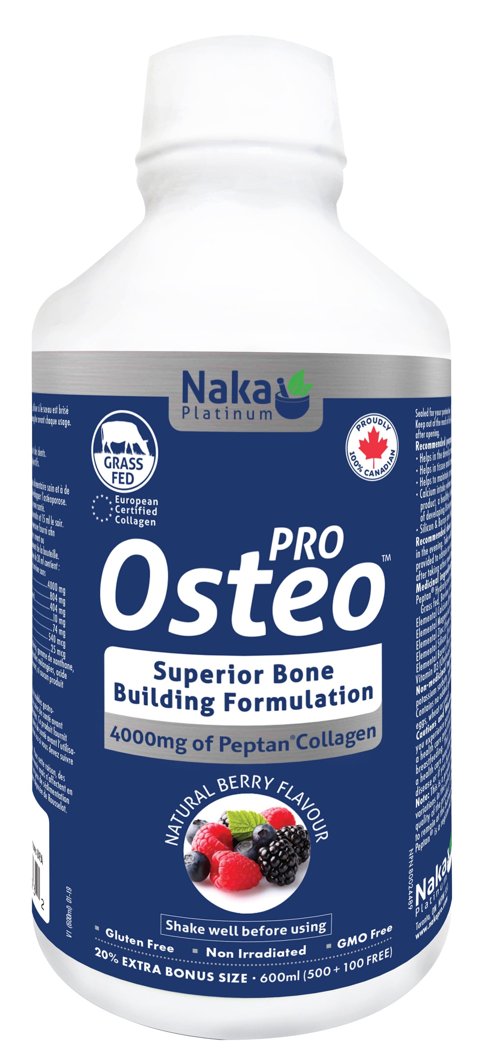 NAKA Suppléments Pro Osteo (saveur naturelle de baies, sans GMO, non irradié,sans gluten)  600ml