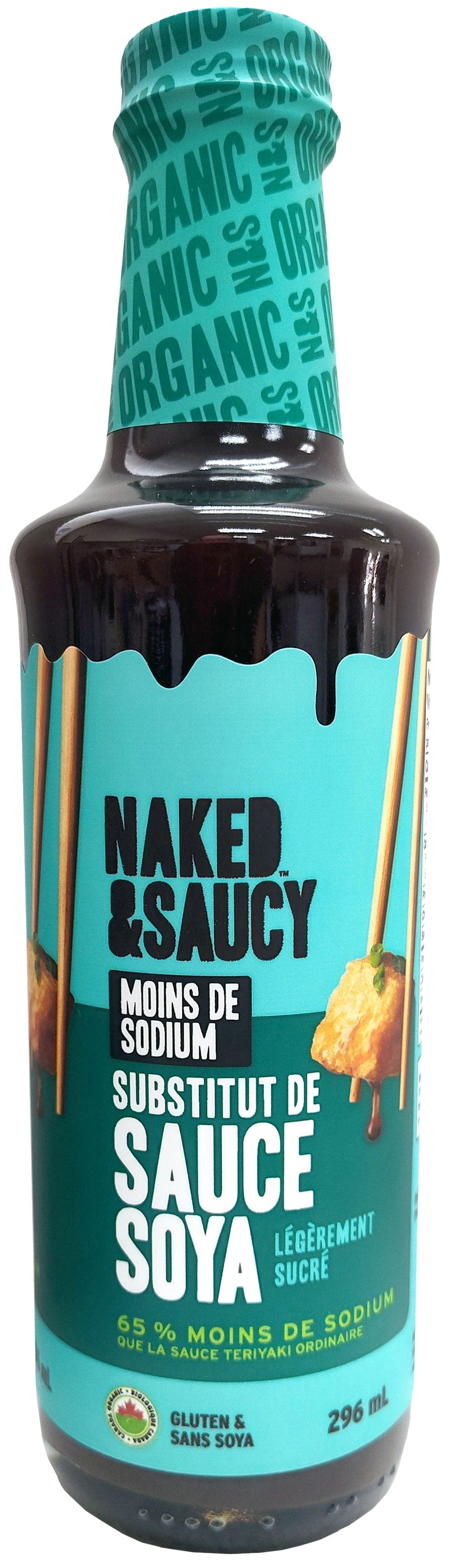 NAKED AND SAUCY Épicerie Substitut de sauce soya légèrement sucré et 65% moins de sodium 296ml