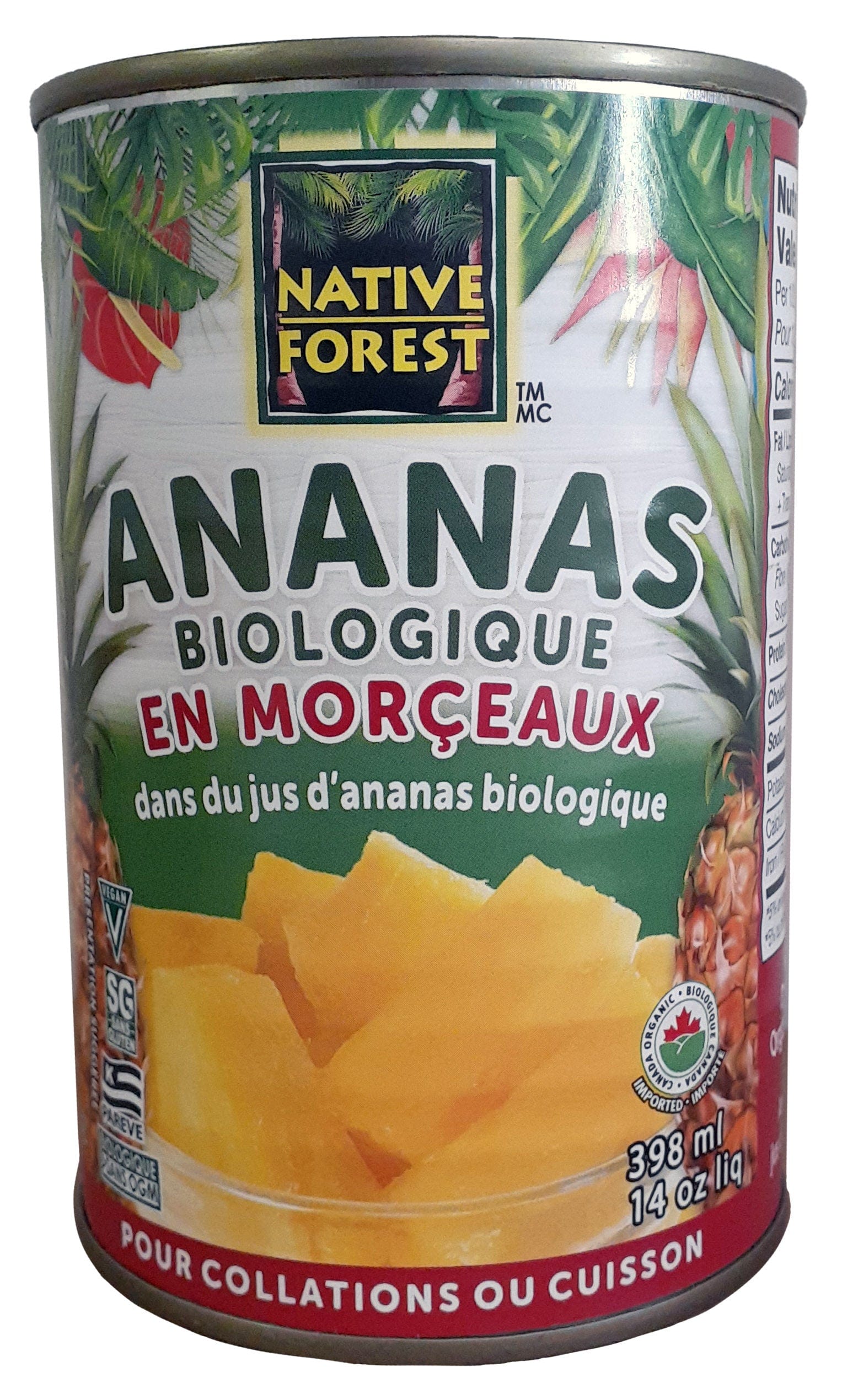 NATIVE FOREST Épicerie Ananas en morceaux biologiques 398ml