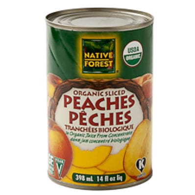 NATIVE FOREST Épicerie Pêches tranchées dans le jus de pomme bio 398ml