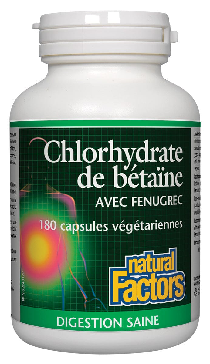 NATURAL FACTORS Suppléments Betaine HCL (500mg) (chlorhydrate de betaine avec fenugrec) 180caps