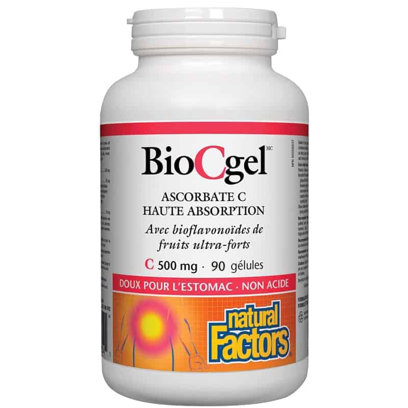 NATURAL FACTORS Suppléments BioCgel (ascorbate C haute absorption) + biflavonoïdes de fruits (500mg) 90gels