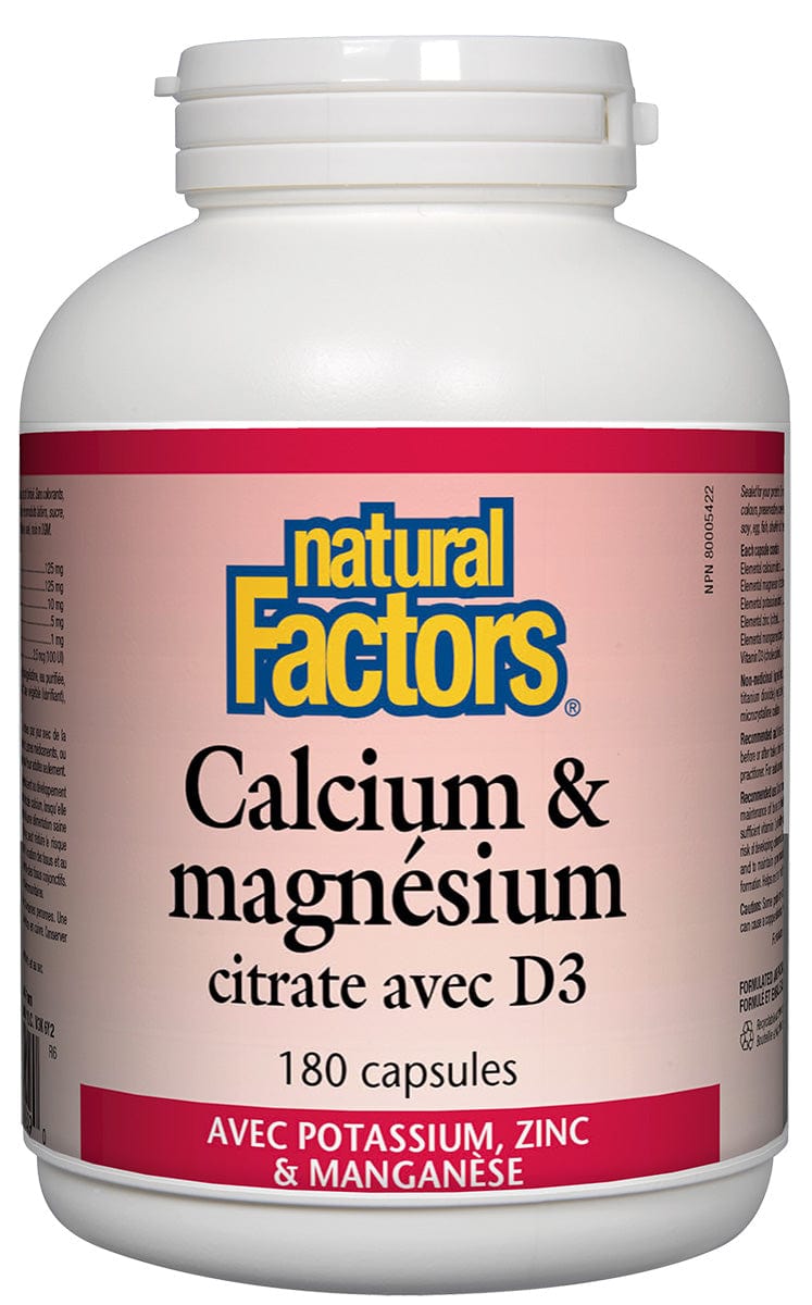 NATURAL FACTORS Suppléments Calcium et magnésium (avec potassium,zinc et maganèse) 180caps