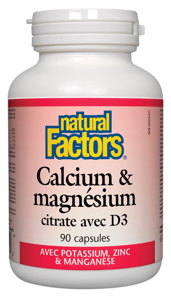 NATURAL FACTORS Suppléments Calcium et magnésium (avec potassium,zinc et maganèse) 90caps