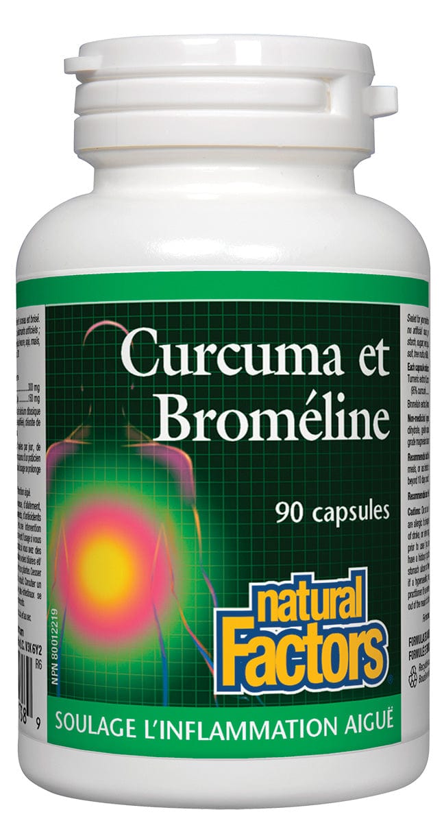 NATURAL FACTORS Suppléments Curcuma et bromeline 90caps