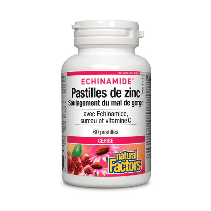 NATURAL FACTORS Suppléments Echinamide pastilles zinc (échinamide, sureau et vitamine C) cerise 60pastilles