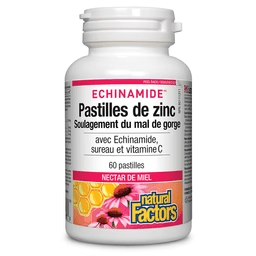NATURAL FACTORS Suppléments Echinamide pastilles zinc (échinamide, sureau et vitamine C) nectar miel  60pastilles