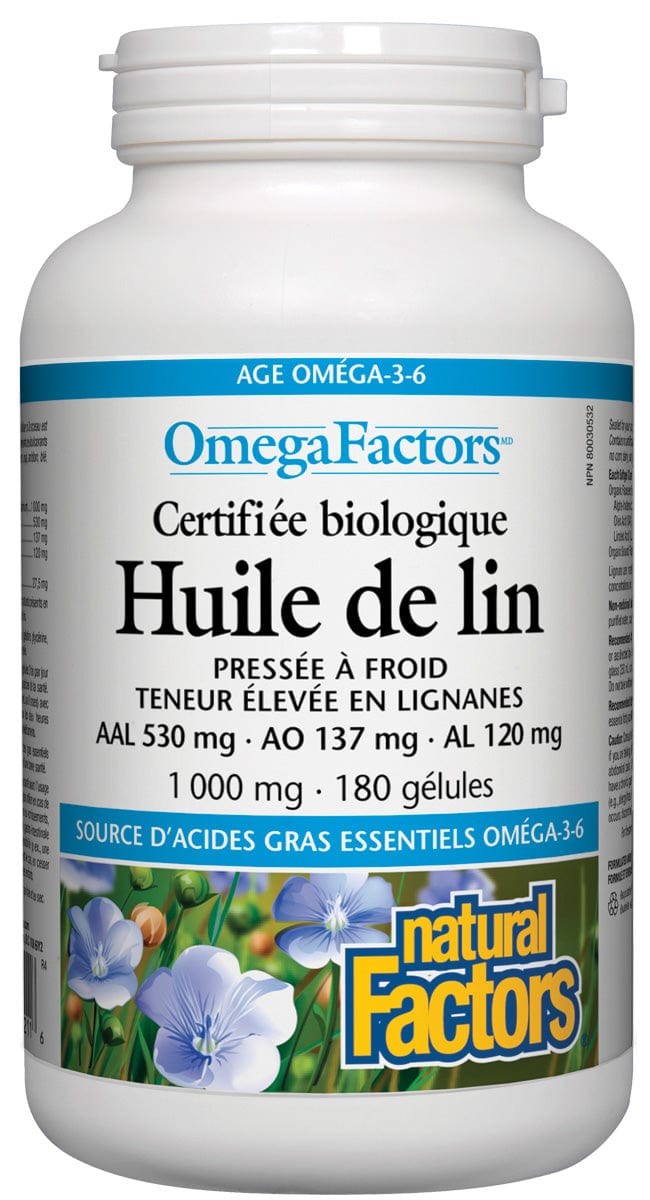 NATURAL FACTORS Suppléments Huile de lin 180gel