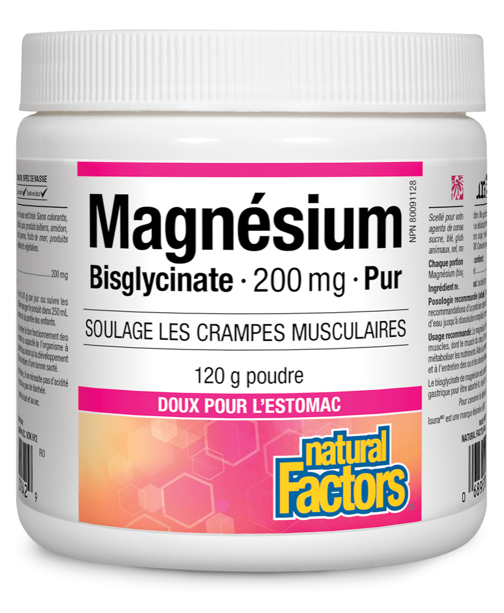 NATURAL FACTORS Suppléments Magnésium bisglycinate (200 mg) 120g
