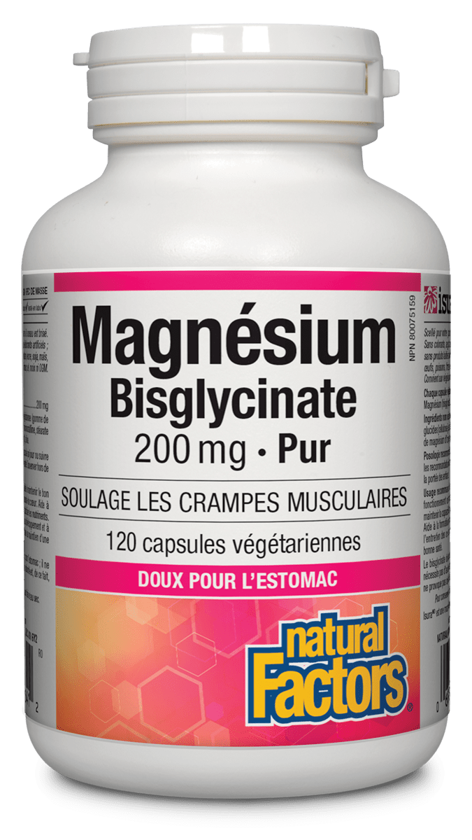 NATURAL FACTORS Suppléments Magnésium bisglycinate (200 mg) 120vcaps