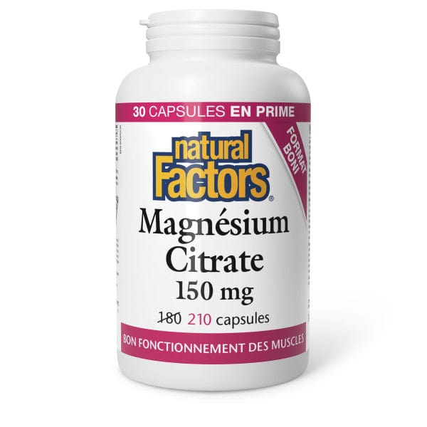 NATURAL FACTORS Suppléments Magnésium (citrate 150mg) Bonus 180+30caps