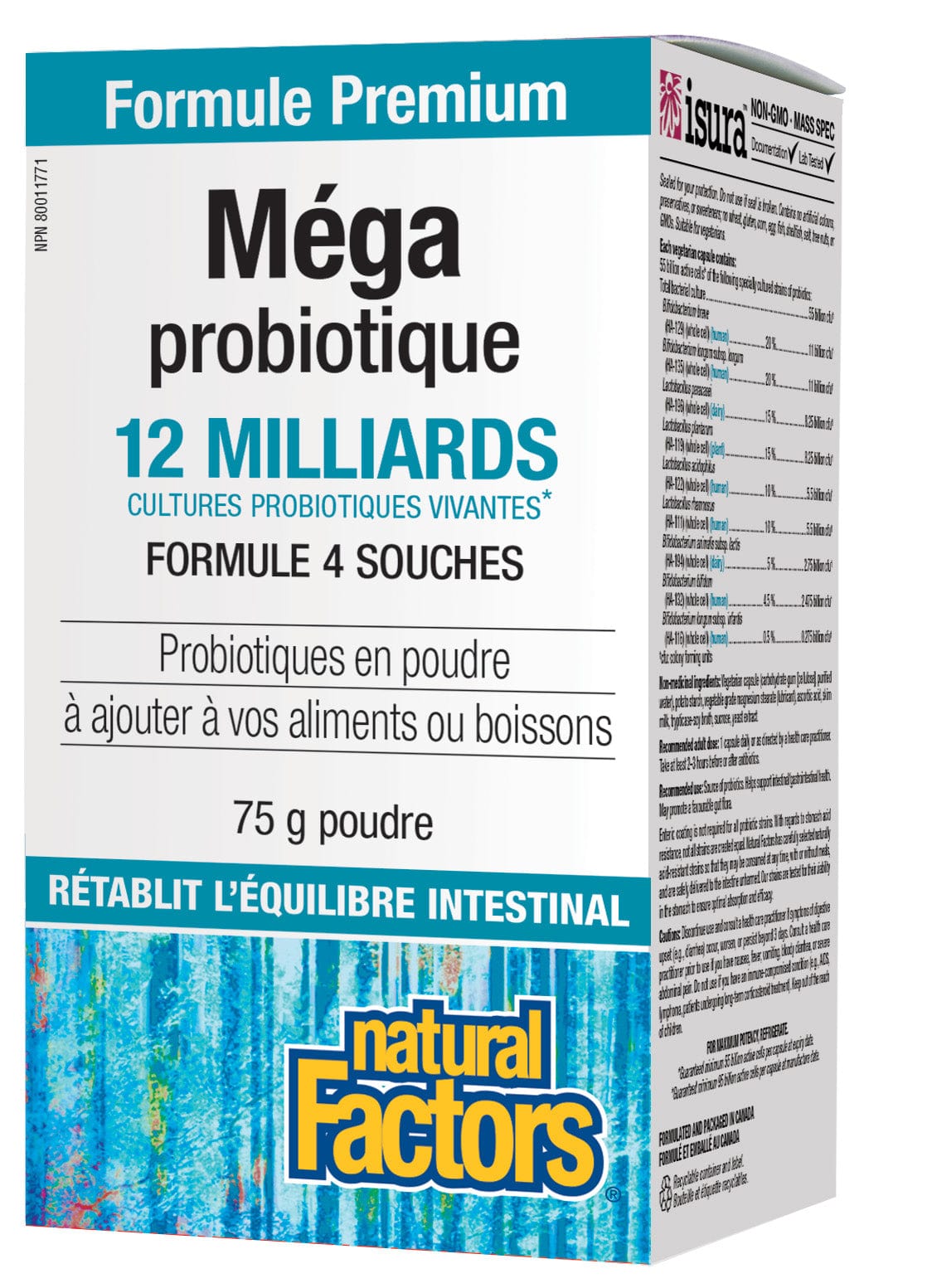 NATURAL FACTORS Suppléments Mega probiotic poudre (12 milliards) 75g
DATE DE PÉREMPTION : 31 JUILLET 2024