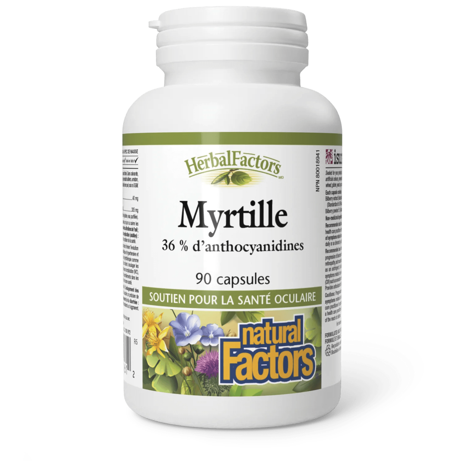 NATURAL FACTORS Suppléments Myrtille 40mg (36% d'anthocyanidines) 90caps