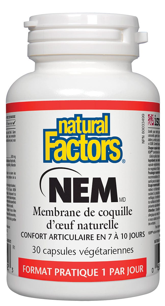 NATURAL FACTORS Suppléments Nem (500mg)(membrane de coquille d'œuf naturelle) 30vcaps