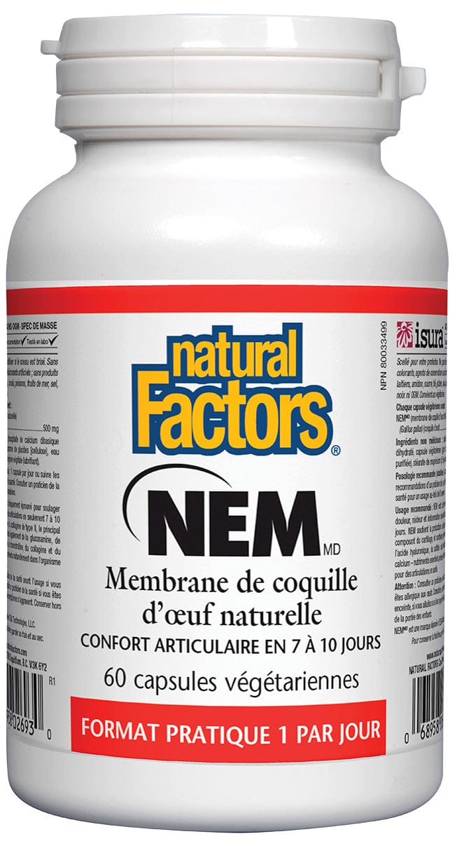 NATURAL FACTORS Suppléments Nem (500mg)(membrane de coquille d'œuf naturelle) 60vcaps