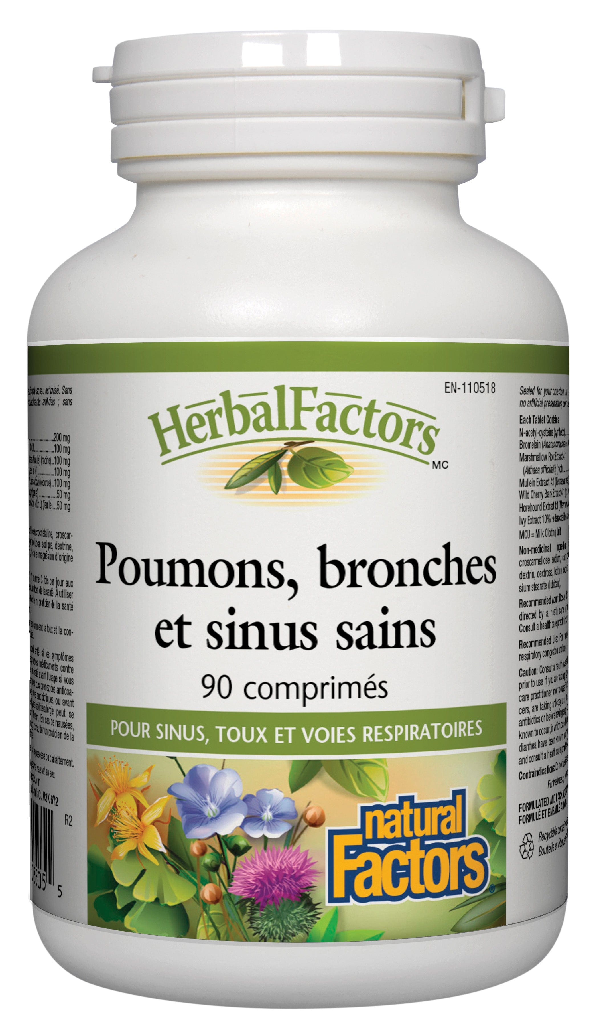 NATURAL FACTORS Suppléments Poumons, bronches 90comp