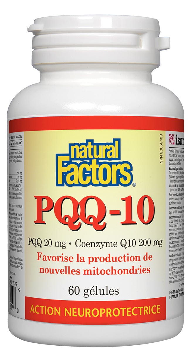 NATURAL FACTORS Suppléments PQQ-10 (20mg) / C0Q10 (200mg) 60gel