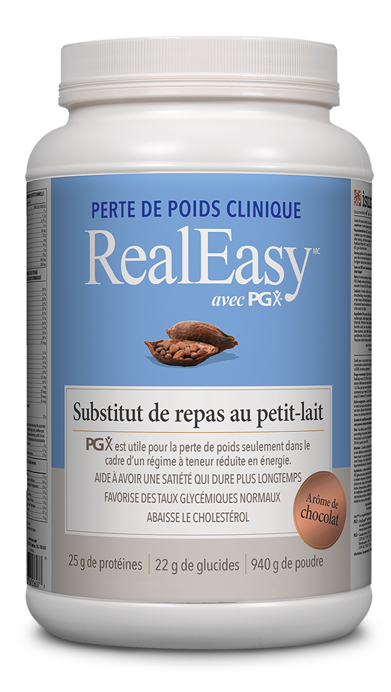 NATURAL FACTORS Suppléments Real easy avec PGX Substitut de repas au petit-lait (chocolat) 940g