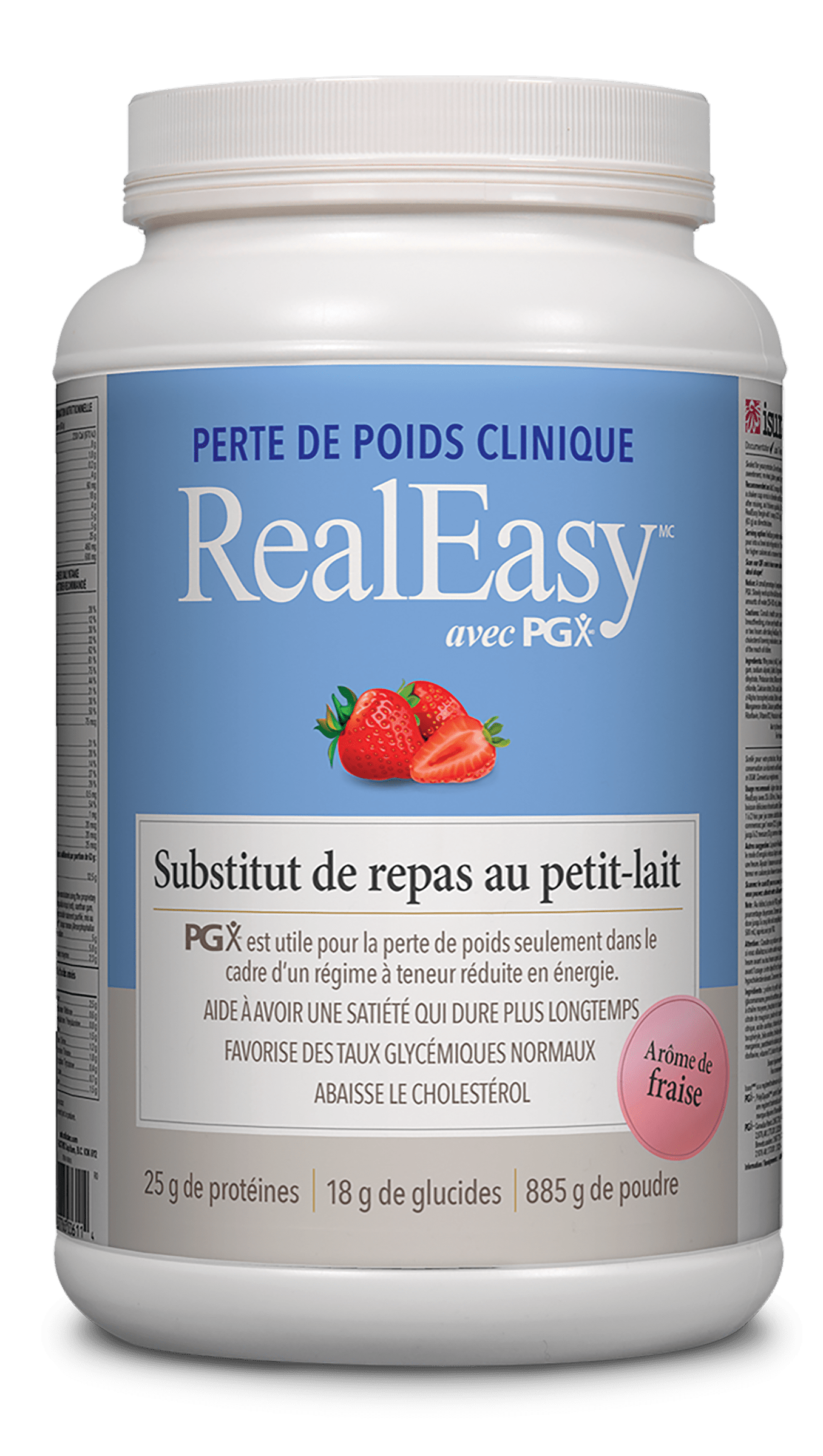 NATURAL FACTORS Suppléments Real easy avec PGX Substitut de repas au petit-lait (fraise)  885g