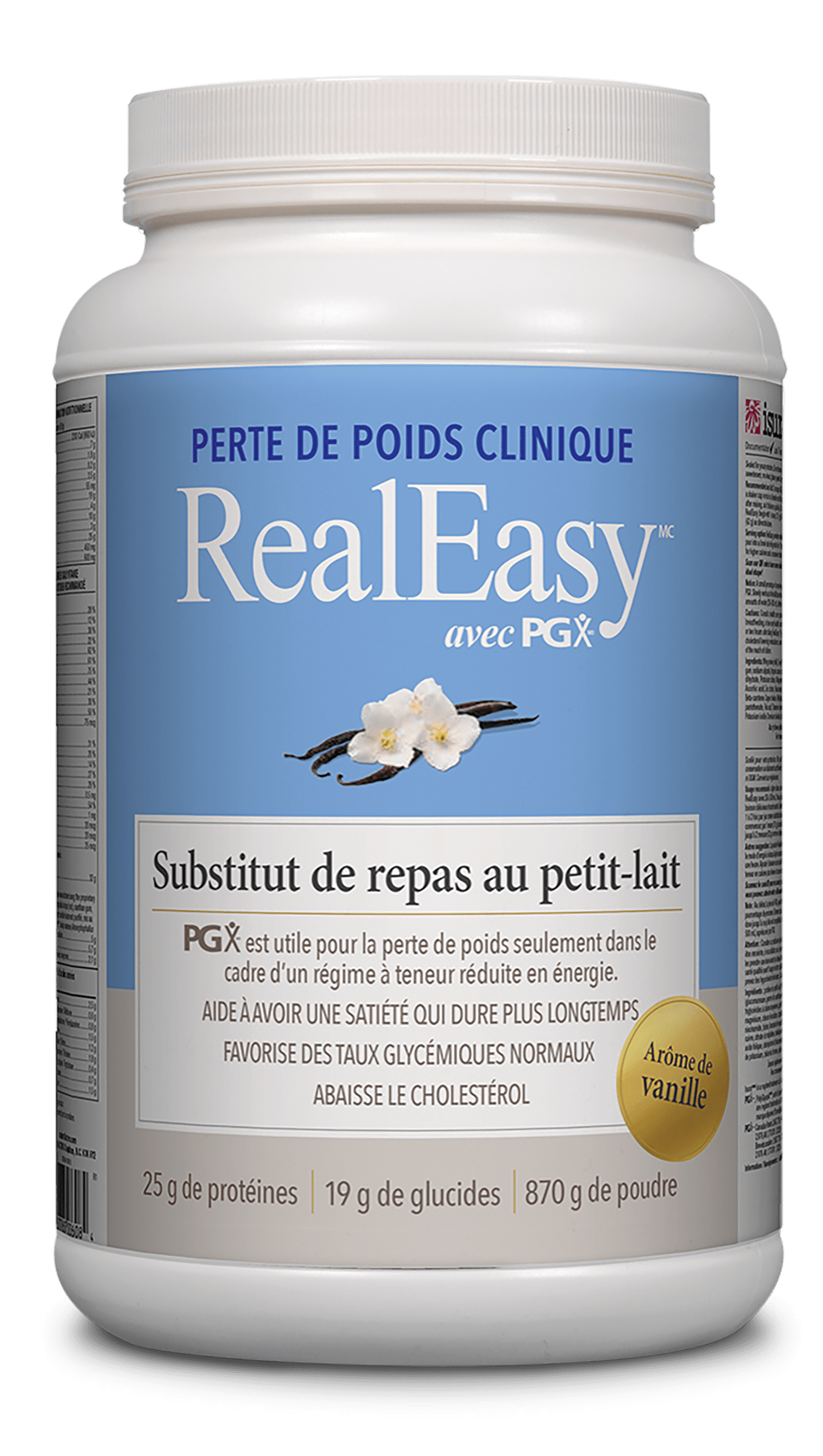 NATURAL FACTORS Suppléments Real easy avec PGX Substitut de repas au petit-lait  (vanille)  870g