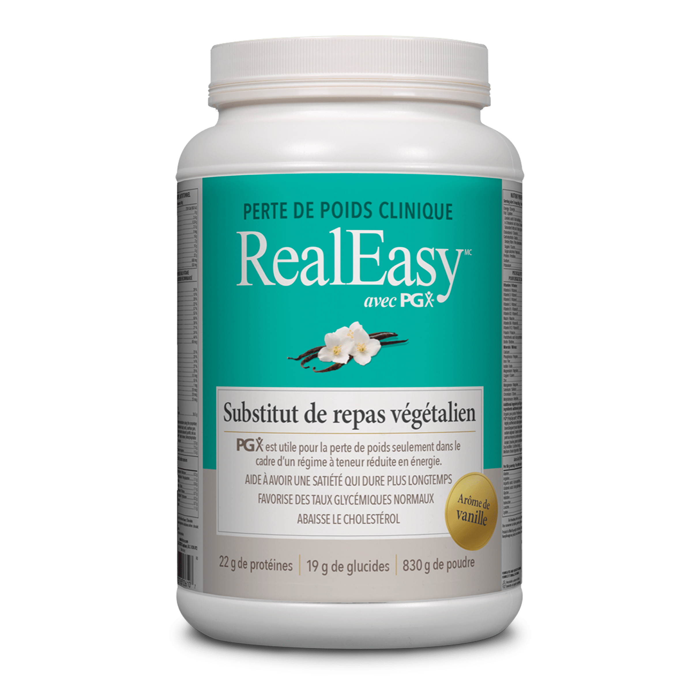 NATURAL FACTORS Suppléments Real easy avec PGX Substitut de repas végétalien (vanille)  830g