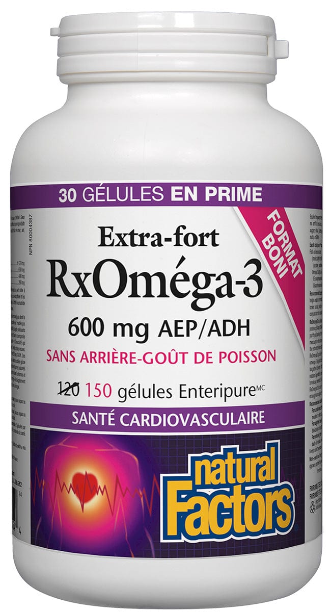 NATURAL FACTORS Suppléments RxOmega3 (extra-fort 600mg) Bonus 150gel