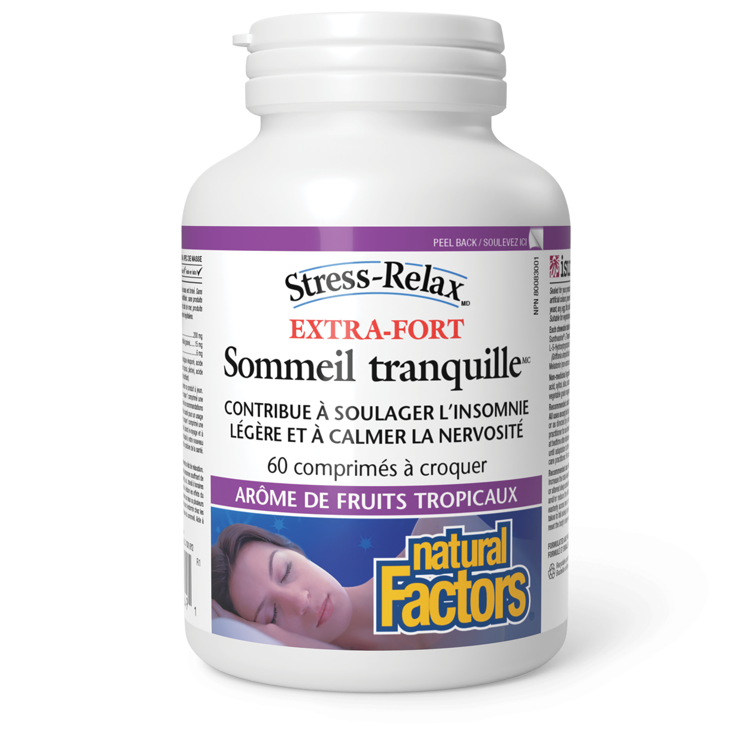 NATURAL FACTORS Suppléments Sommeil tranquille extra-fort (arômes fruits tropicaux) (à croquer) 60comp