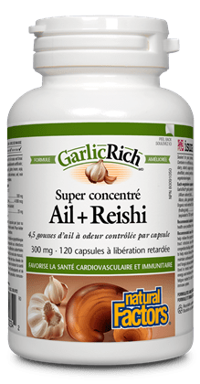NATURAL FACTORS Suppléments Super concentré ail + reishi 120caps