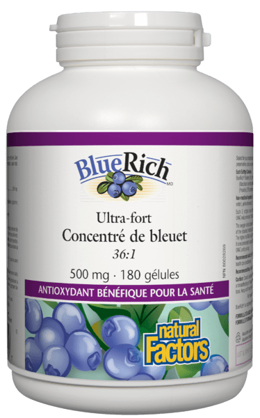 NATURAL FACTORS Suppléments Ultra-fort concentré de bleuets 500mg 180gels