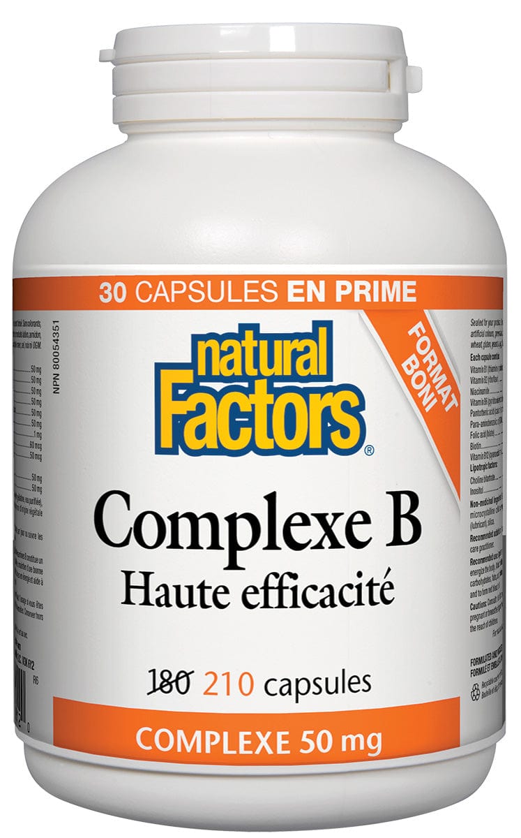 NATURAL FACTORS Suppléments Vitamine B composé haute efficacité Bonus 210caps