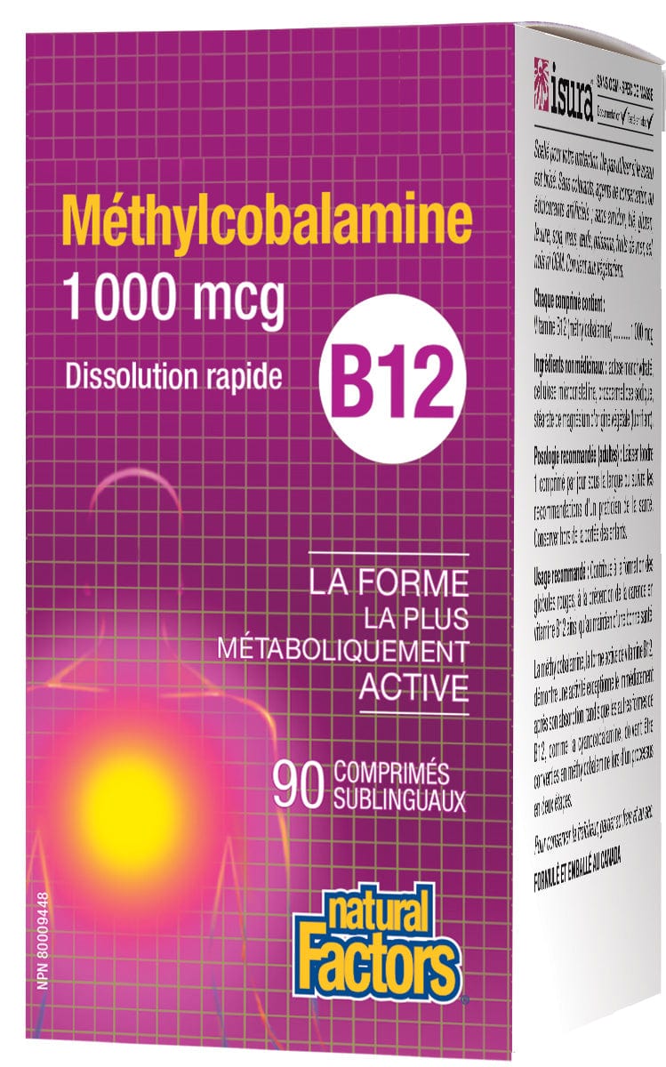 NATURAL FACTORS Suppléments Vitamine B12 méthylcobalamine (1000mcg) (sublinguale) 90comp