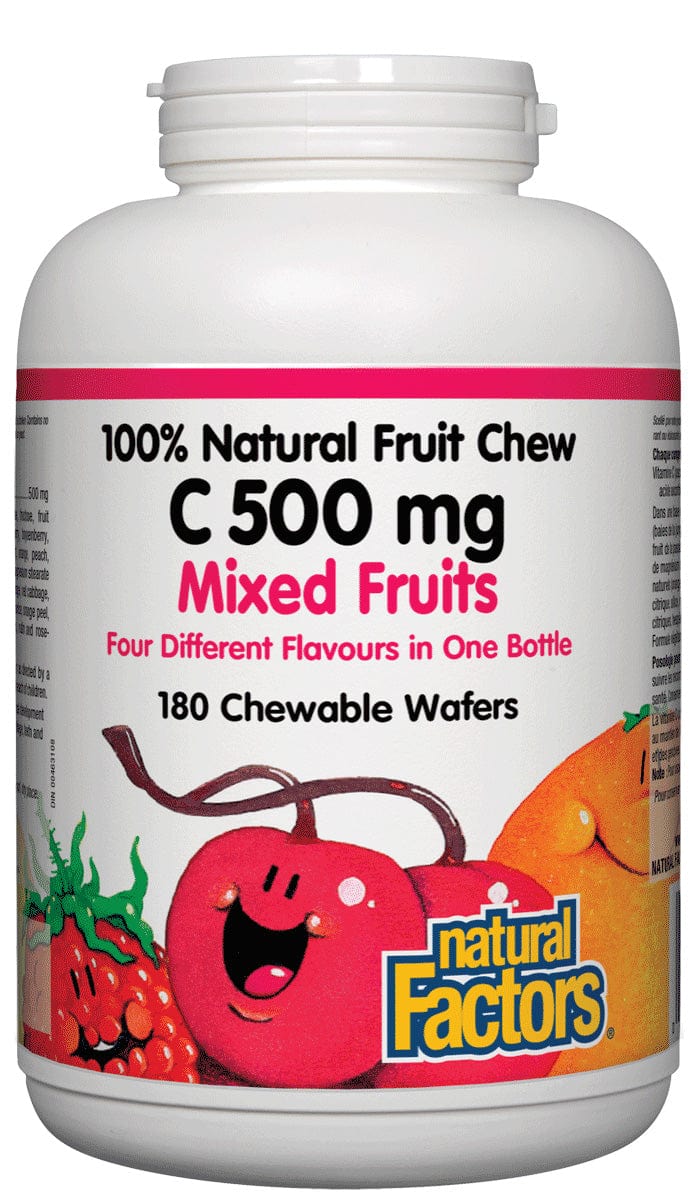 NATURAL FACTORS Suppléments Vitamine C (500mg) (fruits mélangés 4 arômes 100% naturelle/masticable) 180comp