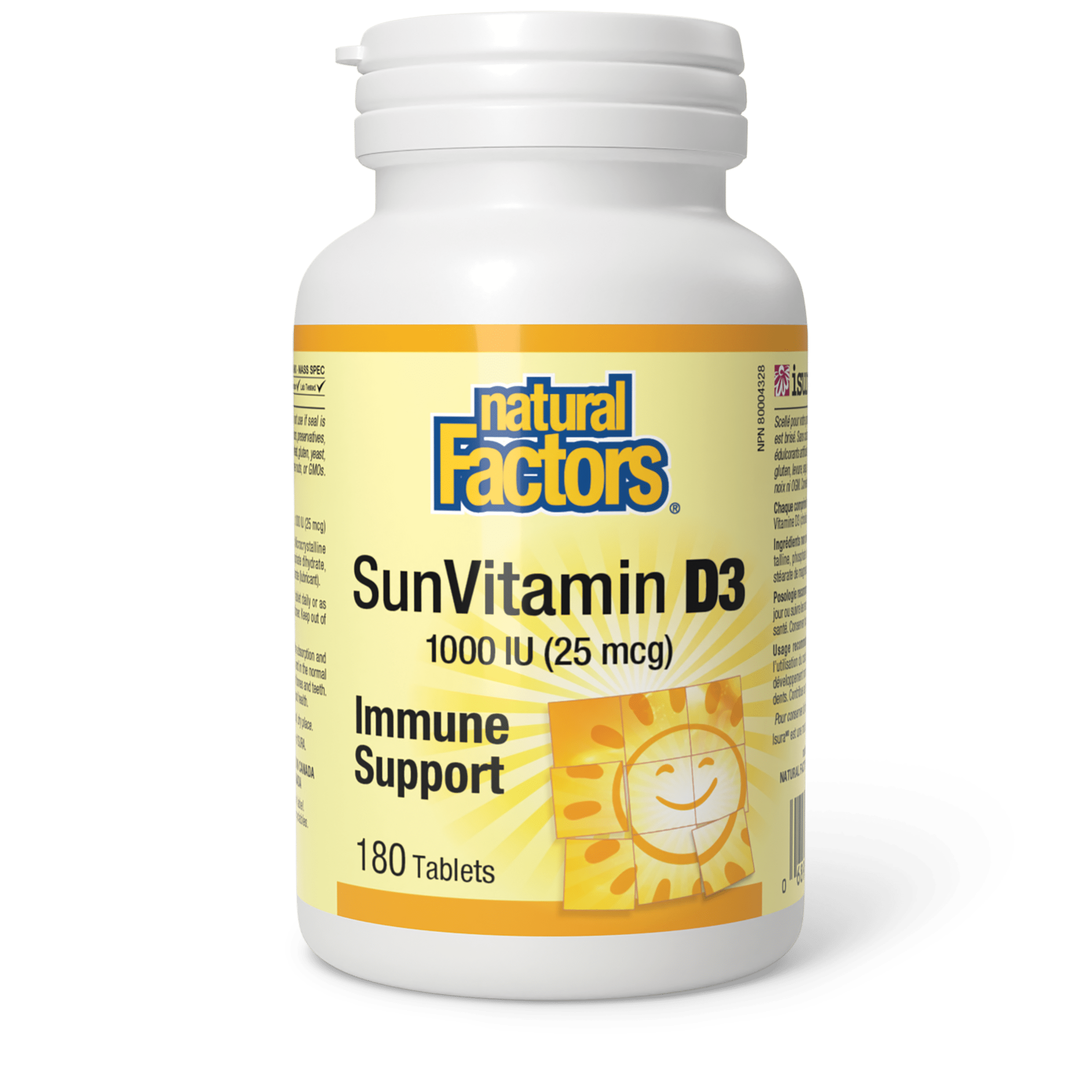 NATURAL FACTORS Suppléments Vitamine D3 (1000 U.I.) 180comp.