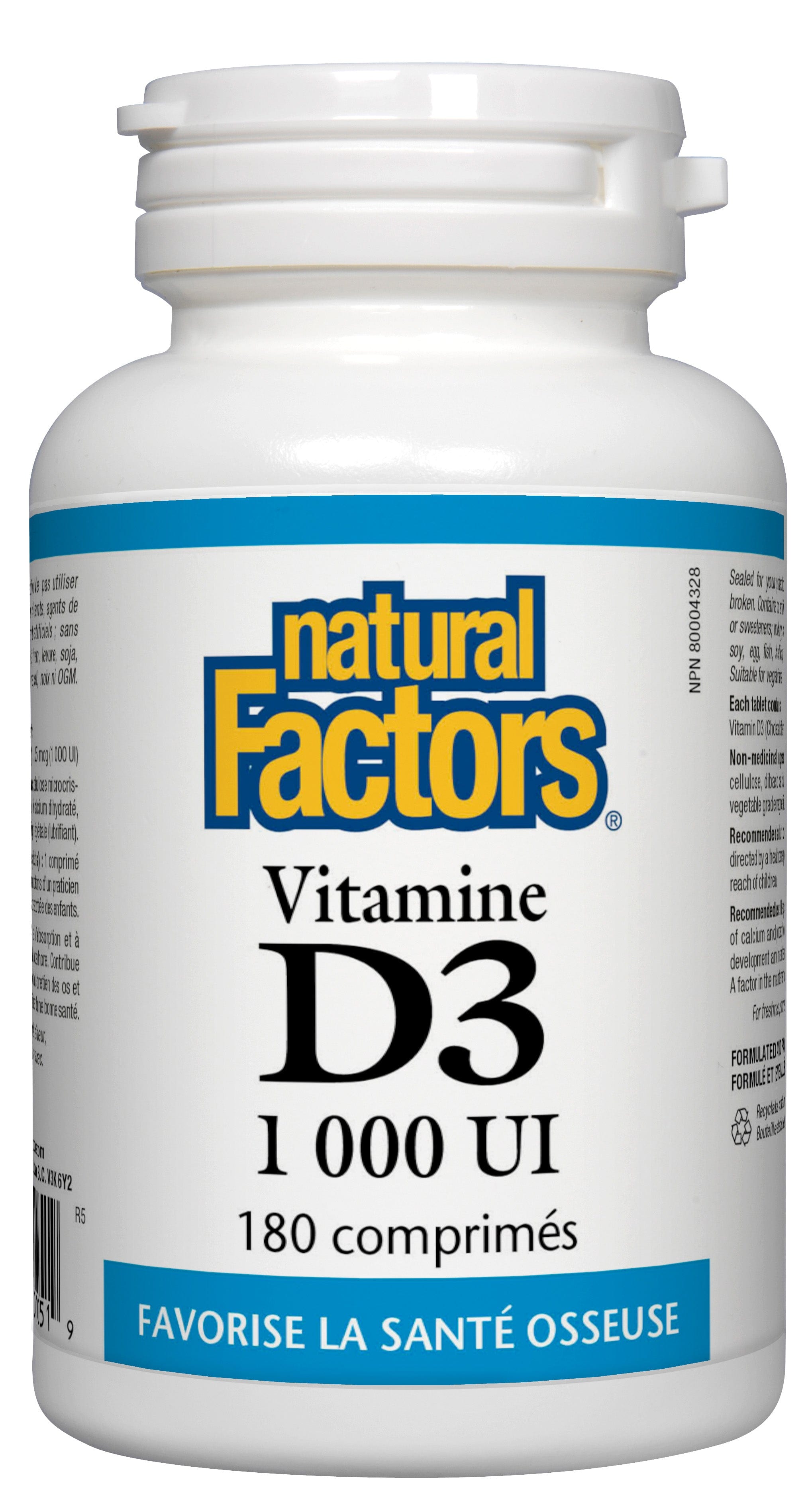 NATURAL FACTORS Suppléments Vitamine D3 (1000 U.I.) 180comp.