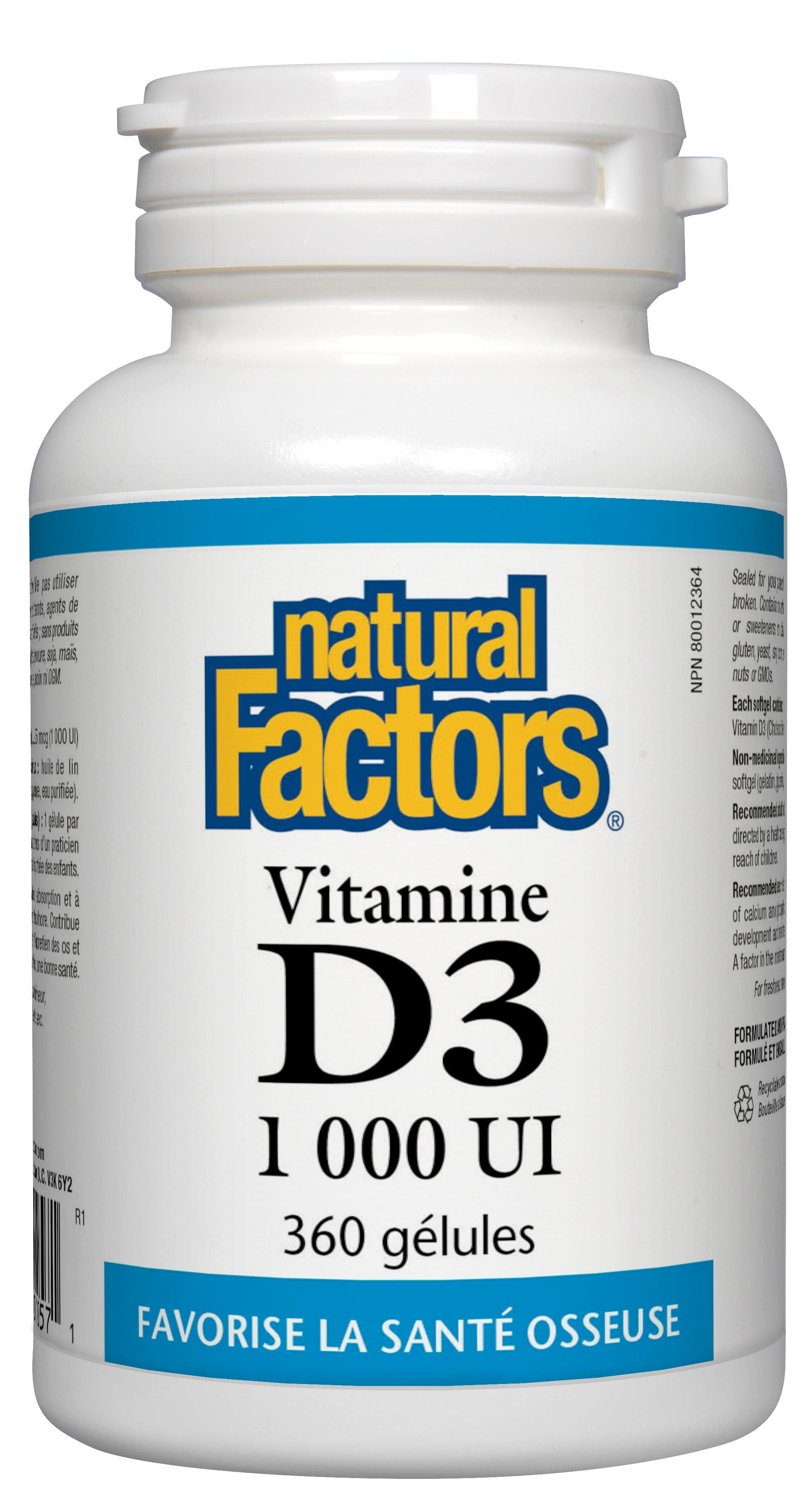 NATURAL FACTORS Suppléments Vitamine D3 (1000 U.I.) 360gel