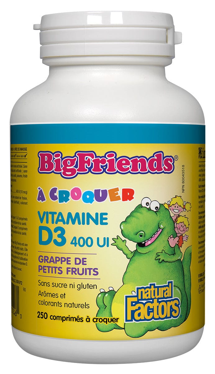 NATURAL FACTORS Suppléments Vitamine D3 à croquer 400UI (petits fruits s-sucre,ni gluten,arômes etcolorants naturels) 250comp