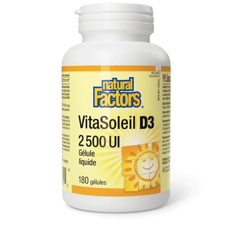 NATURAL FACTORS Suppléments VitaSoleil D3 2500IU 180gels