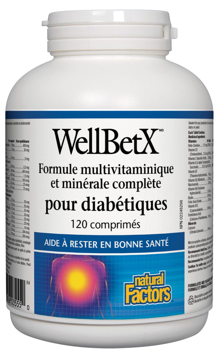 NATURAL FACTORS Suppléments WellBetX complet diabétiques 120comp