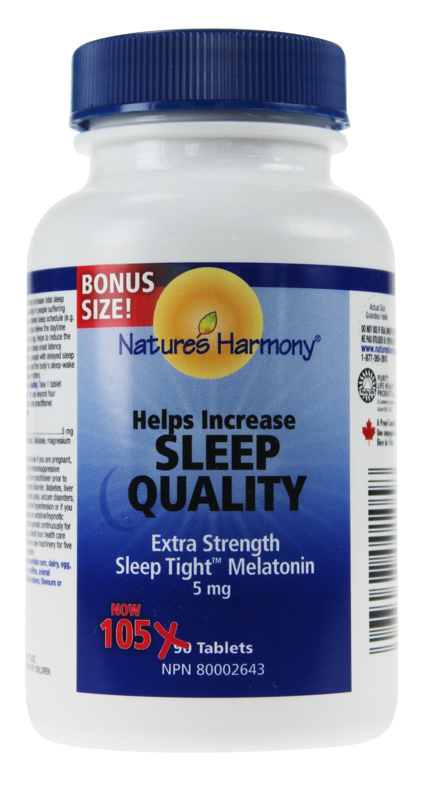 NATURE'S HARMONY Suppléments Qualité du sommeil (mélatonine 5mg) 90caps