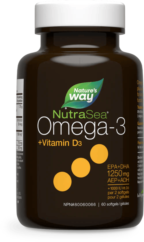 NATURE'S WAY Suppléments NutraSea Omega 3 EPA+DHA 1 250mg + vitamine D (saveur menthe fraîche) 60gel
