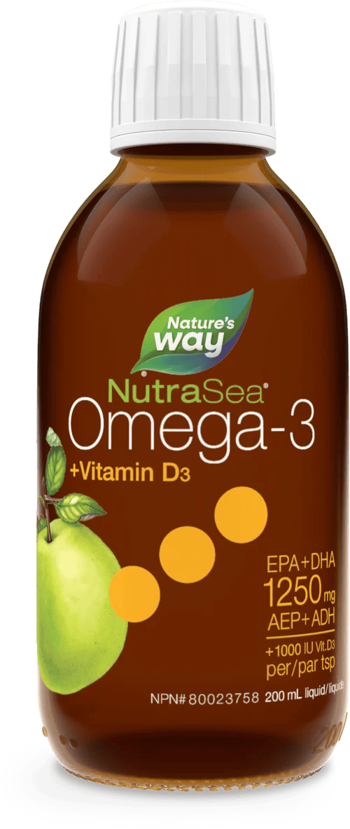 NATURE'S WAY Suppléments NutraSea Omega 3 EPA+DHA 1 250mg + vitamine D (saveur pomme) 200ml
