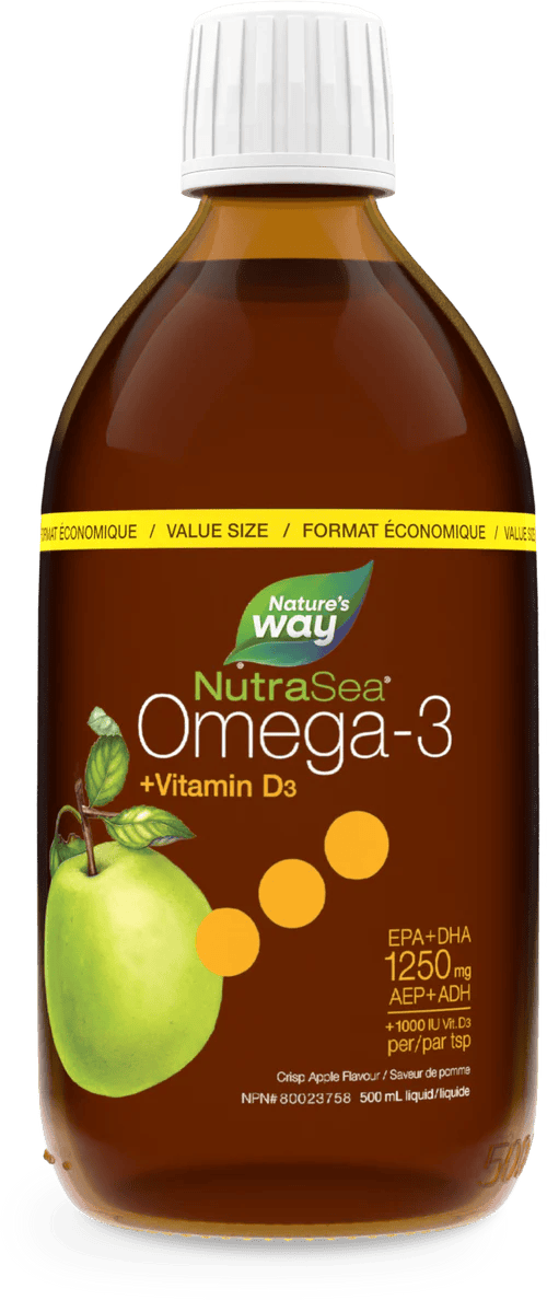 NATURE'S WAY Suppléments NutraSea Omega 3 EPA+DHA 1 250mg + vitamine D (saveur pomme) 500ml