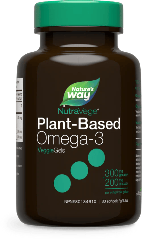 NATURE'S WAY Suppléments NutraVege Omega 3 Base de plantes EPA + DHA 500mg (saveur menthe fraîche) 30gel