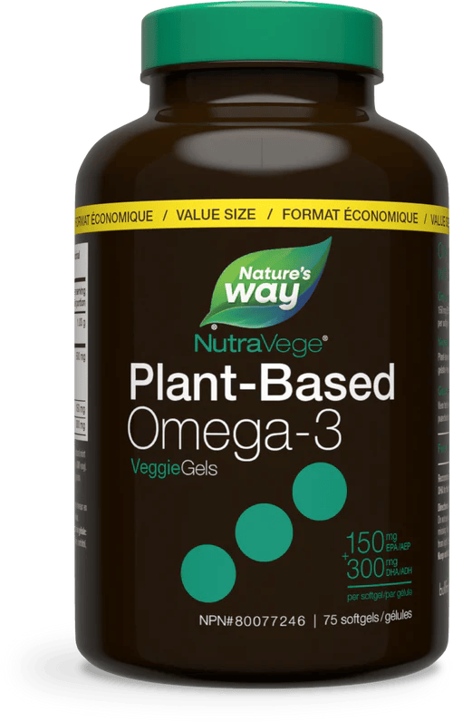 NATURE'S WAY Suppléments NutraVege Omega 3 Base de plantes EPA + DHA 500mg (saveur menthe fraîche) 75lgels