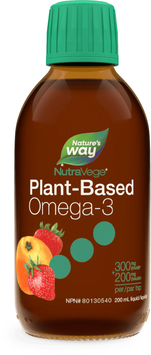 NATURE'S WAY Suppléments NutraVege Omega 3 Base de plantes EPA + DHA 500mg (saveur oranges / fraises) 200ml