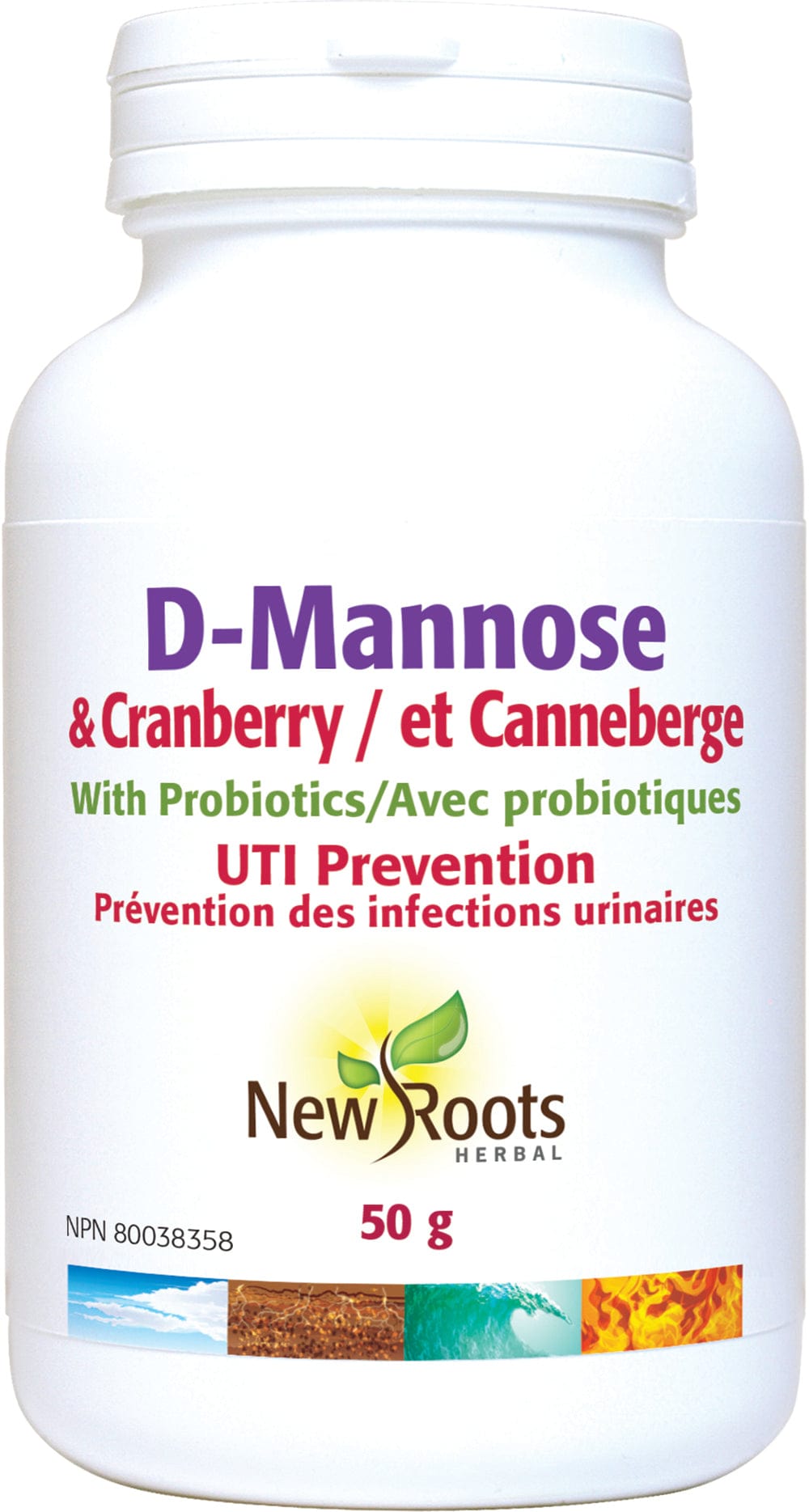 NEW ROOTS HERBAL Suppléments D-Mannose et canneberge avec probiotiques 50g