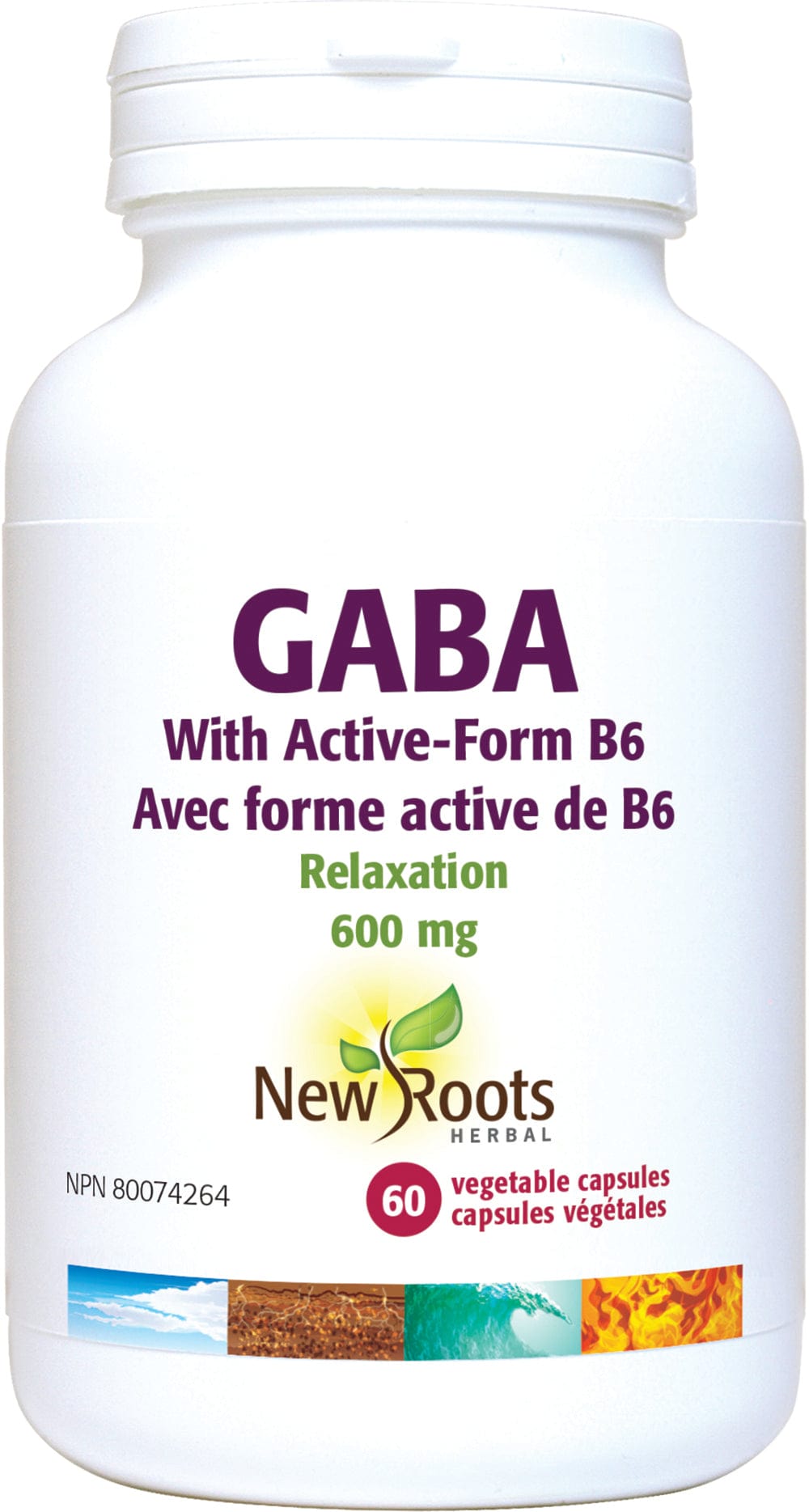 NEW ROOTS HERBAL Suppléments Gaba avec vitamine B6 (600mg) 60caps