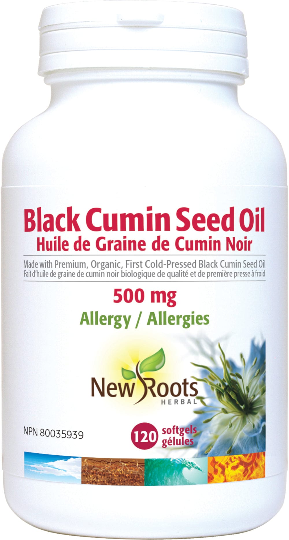 NEW ROOTS HERBAL Suppléments Huile de Graines de Cumin Noir 500mg 120gel